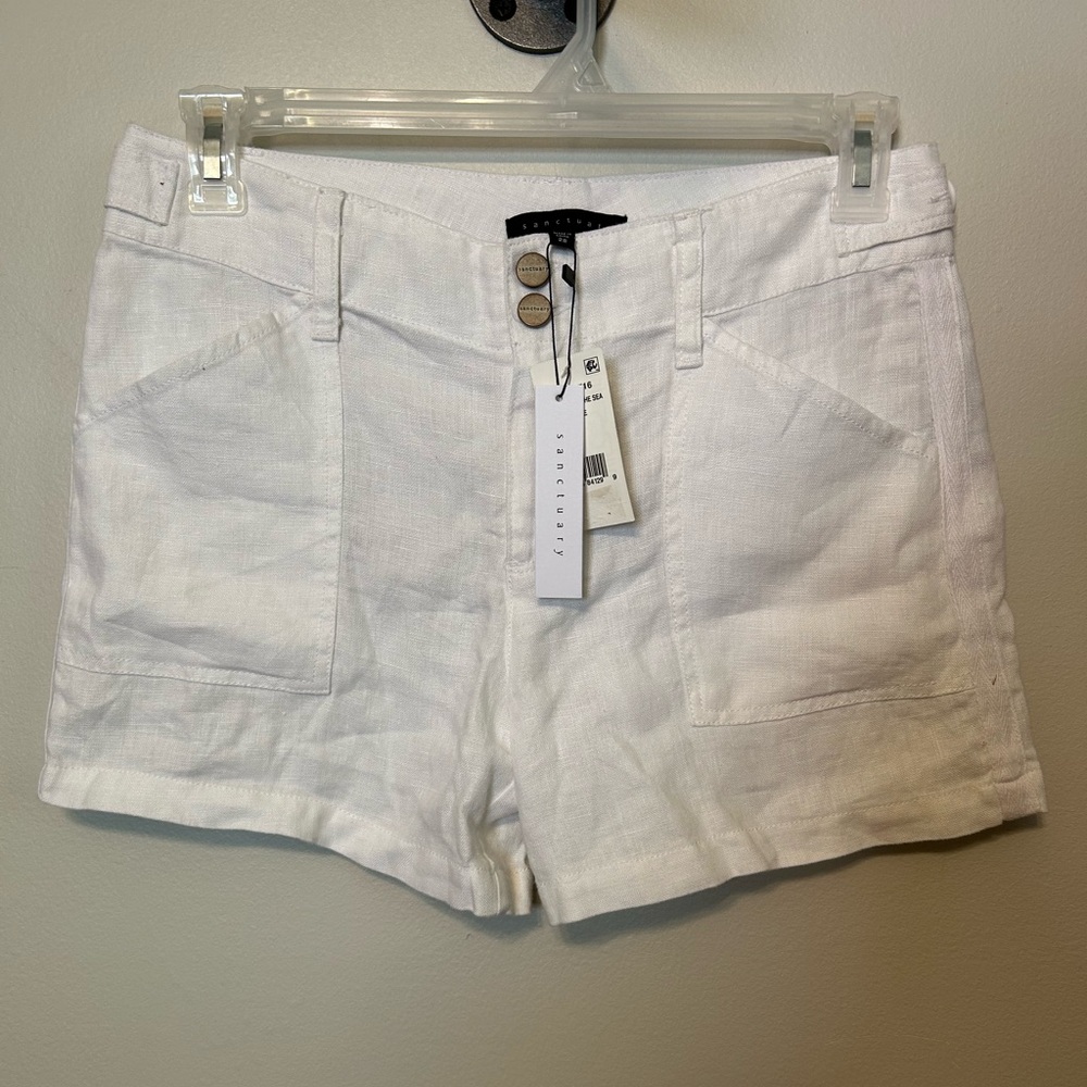 Sanctuary White High-Waist Linen Shorts Summer Resortwear Beach Ready